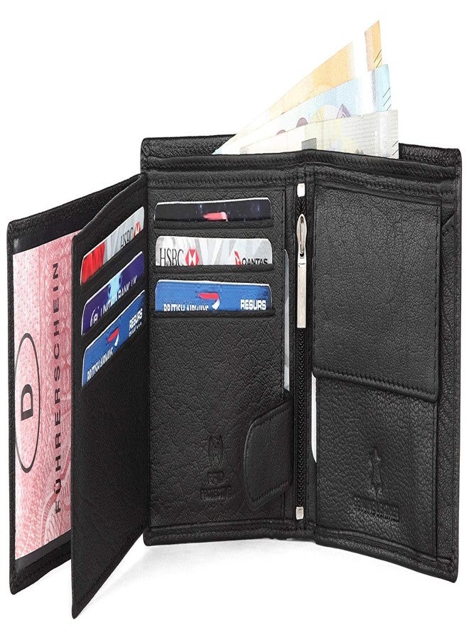 وايلدهورن محفظة وايلد هورن جايد الجلدية السوداء للرجال | 9 فتحات للبطاقات | 2 جيب للعملات و2 جيب سري | 1 سحاب و3 فتحات لبطاقات الهوية - Image 4